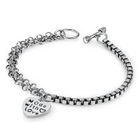 Bracelets en laiton, coeur, Plaqué de couleur d'argent, bijoux de mode & pour femme, 14mm Environ 17 cm, Vendu par PC