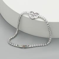 Cubes bracelets en laiton zircone, avec zircon cubique, coeur, bijoux de mode & pour femme Environ 19.4 cm, Vendu par PC