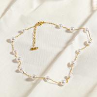 Collar de la joyería de titanio, Partículas de acero, con Perlas plásticas, con 6.5cm extender cadena, chapado, para mujer, dorado, longitud:aproximado 41.5 cm, Vendido por UD