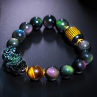 Gemstone Bracelets, Obsidian, with Tiger Eye & Agate, Fabulous Wild Beast, folk style & Unisex Approx 7 Inch 