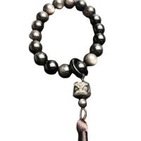Gemstone Bracelets, Silver Obsidian, Animal, Unisex Approx 10 Inch 