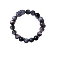 Black Obsidian Bracelet, with Silver Obsidian, folk style & Unisex Approx 6-9 Inch [