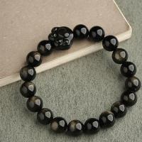 Black Obsidian Bracelet, with Silver Obsidian & Gold Obsidian, folk style & Unisex Approx 6-9 Inch [