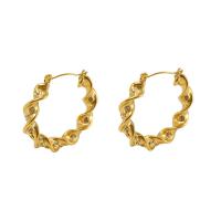 Stainless Steel Hoop Earring, 304 Stainless Steel, Geometrical Pattern, 18K gold plated, for woman & with rhinestone, 33mm 