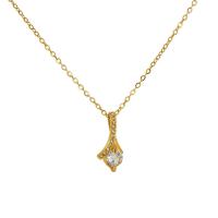 Cubic Zirconia Stainless Steel Necklace, 304 Stainless Steel, 18K gold plated, oval chain & micro pave cubic zirconia & for woman & with rhinestone Approx 17.7 Inch 