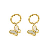 Stainless Steel Drop Earring, 304 Stainless Steel, with White Shell, Butterfly, 18K gold plated, fashion jewelry & for woman 