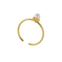 Titanium Steel Finger Ring, with Plastic Pearl, 18K gold plated, fashion jewelry & adjustable & for woman, 19mm, US Ring 