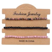 Gemstone Bracelets, Natural Stone, with Seedbead & Wax Cord, handmade, three pieces & fashion jewelry & Unisex Approx 18 cm 