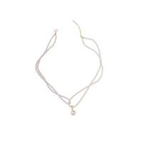Collier de perles de verre, perle de verre, avec 5cm chaînes de rallonge, fait à la main, Double couche & bijoux de mode & pour femme, blanc cm, Vendu par brin