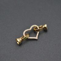 Brass Fishhook Clasp, Heart, gold color plated, DIY & micro pave cubic zirconia 