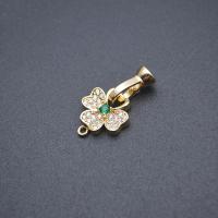 Brass Fishhook Clasp, Three Leaf Clover, gold color plated, DIY & micro pave cubic zirconia 