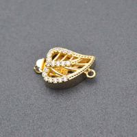 Brass Bayonet Clasp, Leaf, gold color plated, DIY & micro pave cubic zirconia & hollow 