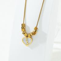 Titanium Steel Jewelry Necklace, with Shell, with 5cm extender chain, Heart, Vacuum Ion Plating, fashion jewelry & for woman & with rhinestone, golden, nickel, lead & cadmium free Approx 40 cm 