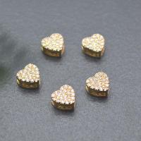 Brass Slide Charm, Heart, gold color plated, DIY & micro pave cubic zirconia, 7mm [