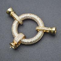 Brass Clasp Findings, Donut, gold color plated, DIY & micro pave cubic zirconia [