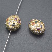 Brass Spacer Beads, Flat Oval, gold color plated, DIY & micro pave cubic zirconia, mixed colors 