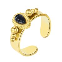 Titanium Steel Finger Ring, with Natural Stone, plated, fashion jewelry & for woman, golden 