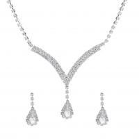 Collar de aleación de cinc con diamantes de imitación, aleación de zinc, pendiente & collar, con 1.97inch extender cadena, 2 piezas & para mujer, plateado, 25x8mm, longitud:aproximado 17.72 Inch, Vendido por Set