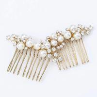 Decorative Hair Combs, Iron, with Plastic Pearl, fashion jewelry & for woman & with rhinestone 