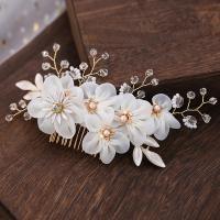 Decorative Hair Combs, Zinc Alloy, with Spun Silk & Crystal & Plastic Pearl, fashion jewelry & for woman, golden 