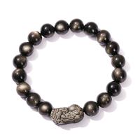 Gemstone Bracelets, Silver Obsidian, with Gold Obsidian, Fabulous Wild Beast, Carved, fashion jewelry & Unisex Approx 18 cm 