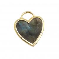 Gemstone Brass Pendants, Natural Stone, with Brass, Heart, gold color plated, DIY [