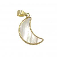 Brass Shell Pendants, with Brass, Moon, gold color plated, DIY 