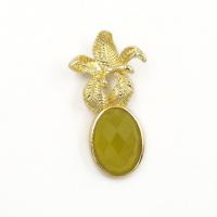 Gemstone Brass Pendants, Natural Stone, with Brass, Pineapple, gold color plated, DIY 35.65mm [