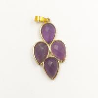 Gemstone Brass Pendants, Natural Stone, with Brass, gold color plated, DIY 40.46mm [