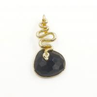 Gemstone Brass Pendants, Natural Stone, with Brass, Snake, gold color plated, DIY 34.74mm 