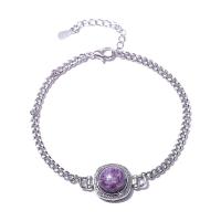 Gemstone Bracelets, Brass, with Natural Stone, with 5cm extender chain, silver color plated, fashion jewelry & for woman 14mm Approx 16 cm 