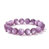 Gemstone Bracelets, Purple Lithium Stone, Round, polished, fashion jewelry & for woman, purple Approx 18 cm 