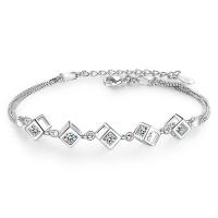 Cubic Zirconia Brass Bracelets, with Cubic Zirconia, with 3CM extender chain, silver color plated, Unisex, 5mm Approx 18 cm 