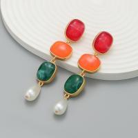 Resin Zinc Alloy Earring, with Resin & Plastic Pearl, fashion jewelry & for woman [