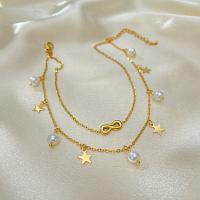 Stainless Steel Anklets Jewelry, Titanium Steel, with Plastic Pearl, with 6cm extender chain, Star, Double Layer & fashion jewelry & for woman Approx 21 cm 