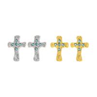 Sterling Silver Drop Earring, 925 Sterling Silver, Cross, plated, fashion jewelry & micro pave rhinestone & for woman 9mm 