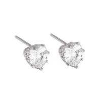 Sterling Silver Cubic Zirconia Earring, 925 Sterling Silver, Heart, plated, fashion jewelry & micro pave cubic zirconia & for woman, silver color, 6mm 