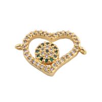Cubic Zirconia Micro Pave Brass Connector, Heart, plated, DIY & micro pave cubic zirconia & enamel, golden Approx 2mm 