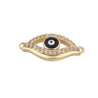 Evil Eye Jewelry Connector, Brass, plated, DIY & micro pave cubic zirconia & enamel, golden Approx 2mm 