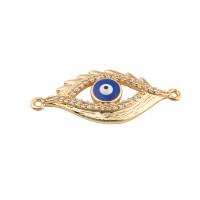 Evil Eye Jewelry Connector, Brass, plated, DIY & micro pave cubic zirconia & enamel, golden Approx 1.5mm 