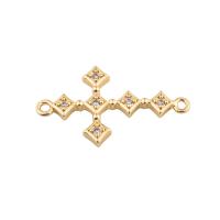 Cubic Zirconia Micro Pave Brass Connector, Cross, plated, DIY & micro pave cubic zirconia, golden Approx 2mm 