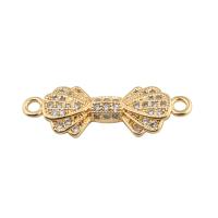 Cubic Zirconia Micro Pave Brass Connector, Bowknot, plated, DIY & micro pave cubic zirconia, golden Approx 2mm 