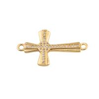 Cubic Zirconia Micro Pave Brass Connector, Cross, plated, DIY & micro pave cubic zirconia, golden Approx 2mm [