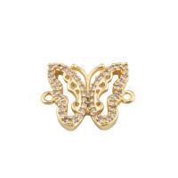 Cubic Zirconia Micro Pave Brass Connector, Butterfly, plated, DIY & micro pave cubic zirconia, golden Approx 2mm 