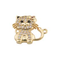 Cubic Zirconia Micro Pave Brass Connector, Cat, plated, DIY & micro pave cubic zirconia, golden Approx 2mm [