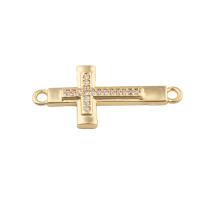 Cubic Zirconia Micro Pave Brass Connector, Cross, plated, DIY & micro pave cubic zirconia, golden Approx 2mm 