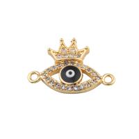 Evil Eye Jewelry Connector, Brass, plated, DIY & micro pave cubic zirconia & enamel, golden Approx 2mm 