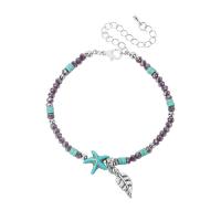 Fashion Jewelry Anklet, Crystal, with turquoise, with 3.1inch extender chain, Starfish, Bohemian style & for woman Approx 8.2 Inch 