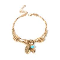 Zinc Alloy Anklet, with Resin, with 2.76inch extender chain, Shell, gold color plated, Bohemian style & for woman Approx 7.9 Inch 