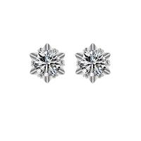 Rhinestone Brass Stud Earring, Snowflake, platinum color plated, for woman & with rhinestone, 8mm 